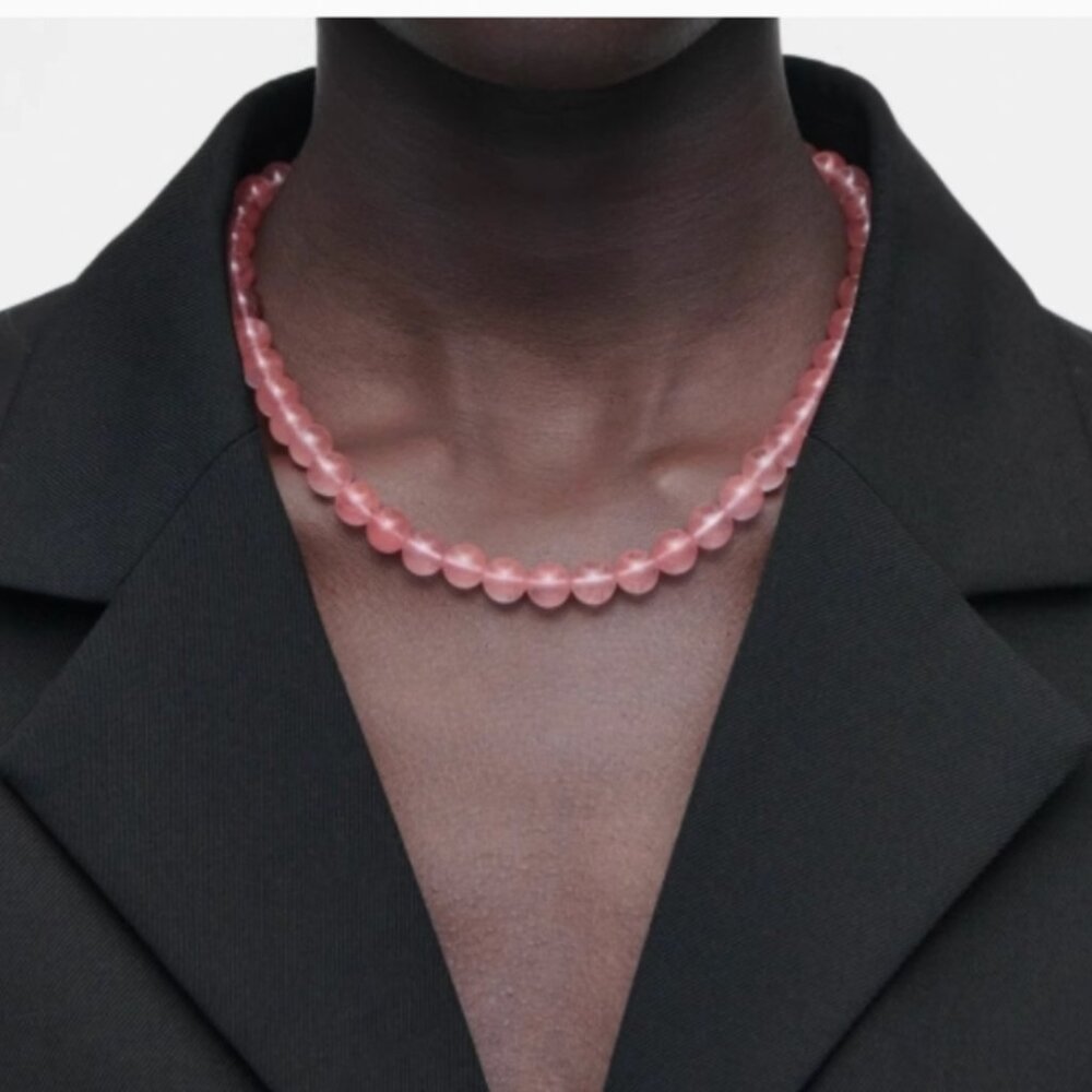 COS Beaded Quartz  Necklace Light Pink Blush